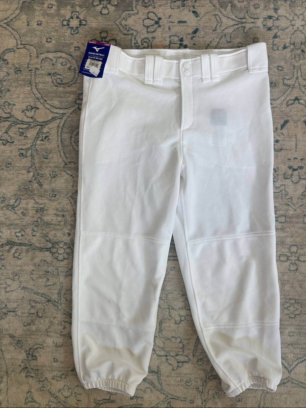 NWT Mizuno White Womens Large Softball Pants with Elastic Ankles